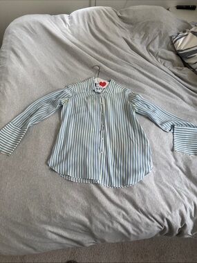 Massimo Dutti Blue & White Vertical Stripe Shirt